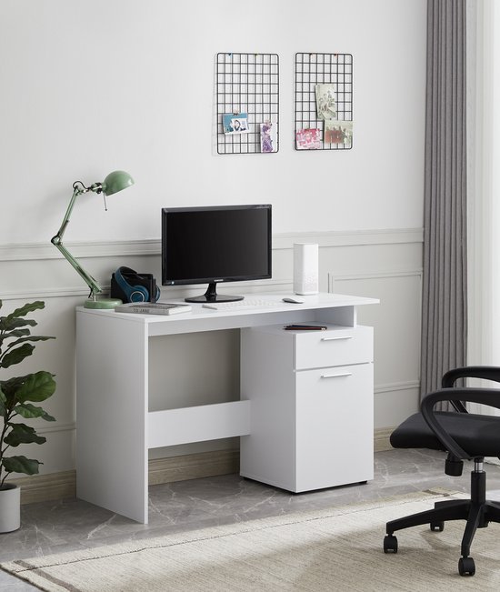 ACAZA Bureau - Bureau met Lades - Bureautafel - Wit - 110 x 53 x 75 cm (L x B x H) - Computertafel - Laptoptafel - Bureau Wit met Lades