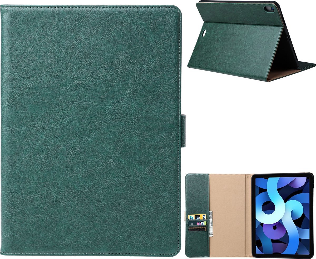 Geschikt voor iPad 11 hoes en iPad 10 hoes Leer - 11e en 10e Generatie - 10.9 Inch - 2024 en 2022 - Leren Case Cover - Luxe Lederen Tablethoes - Met Standaard - Met Pasjeshouder - Groen