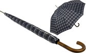 Men's Automatic Umbrella with Real Wood Round Hook Handle, Check Blue, Umbrella XXL automatic