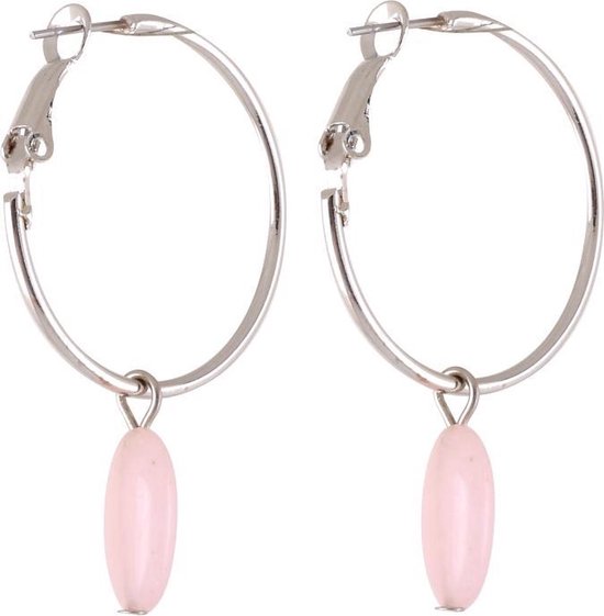 Behave Boucles d'oreilles - boucles d'oreilles - couleur argent - rose - pendentif - pierre naturelle - 4,5 cm
