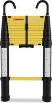 Bol.com Telescopische Vouwladder - Telescopische Ladders Alu-38m ON-knop retractie - Met haak- geel zwart aanbieding