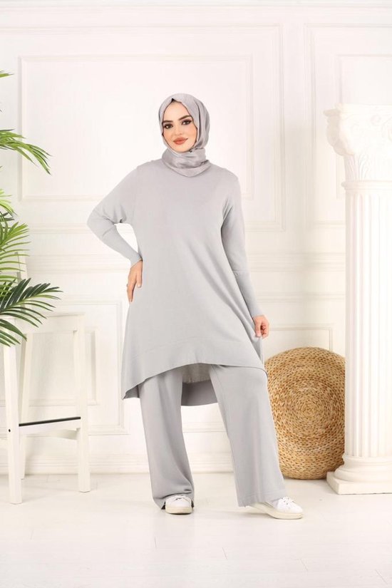 Dames combi 2-delig loungewear lang hijab | Grijs