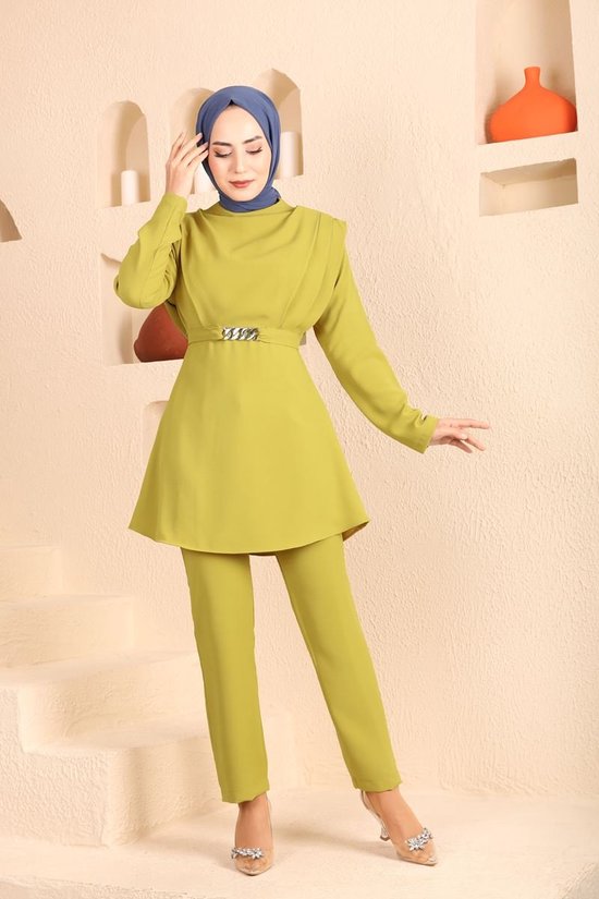 Costume femme 2 pièces combinaison pantalon et tunique | Vert clair