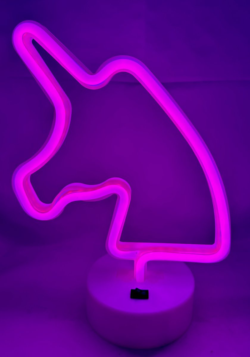 LED unicorn lamp met neonlicht - roze neon verlichting - 25 x 18 x 10 cm - Werkt op batterijen en USB - Tafellamp - Nachtlamp - Decoratieve verlichting - Woonaccessoires