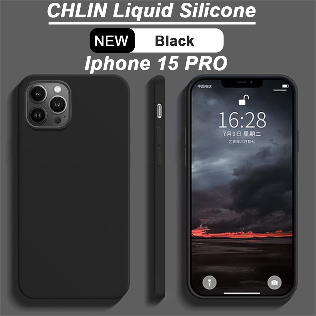 CL CHLIN® Premium Siliconen Case iPhone 15 Pro ZWART - iPhone 15 Pro hoesje - iPhone 15 Pro case - iPhone 15 Pro hoes - Silicone hoesje - iPhone 15 Pro protection - iPhone 15 Pro protector.