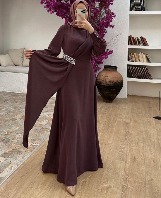 Robe avec ceinture robe de soirée longue Crêpe | Violet