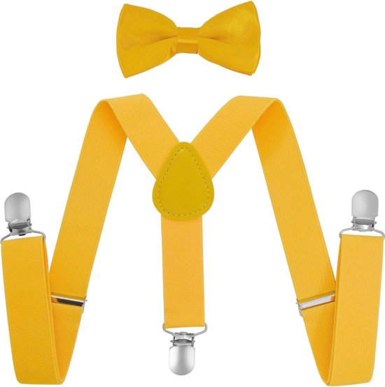 Fako Fashion® - Kinder Bretels Met Vlinderstrik - Kinderbretels - Vlinderdas - Strik - 65cm - Geel