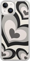 Casimoda® hoesje - Geschikt voor iPhone 14 - Hart Swirl Zwart - 2-in-1 case - Schokbestendig - Illustratie - Verhoogde randen - Zwart, Transparant