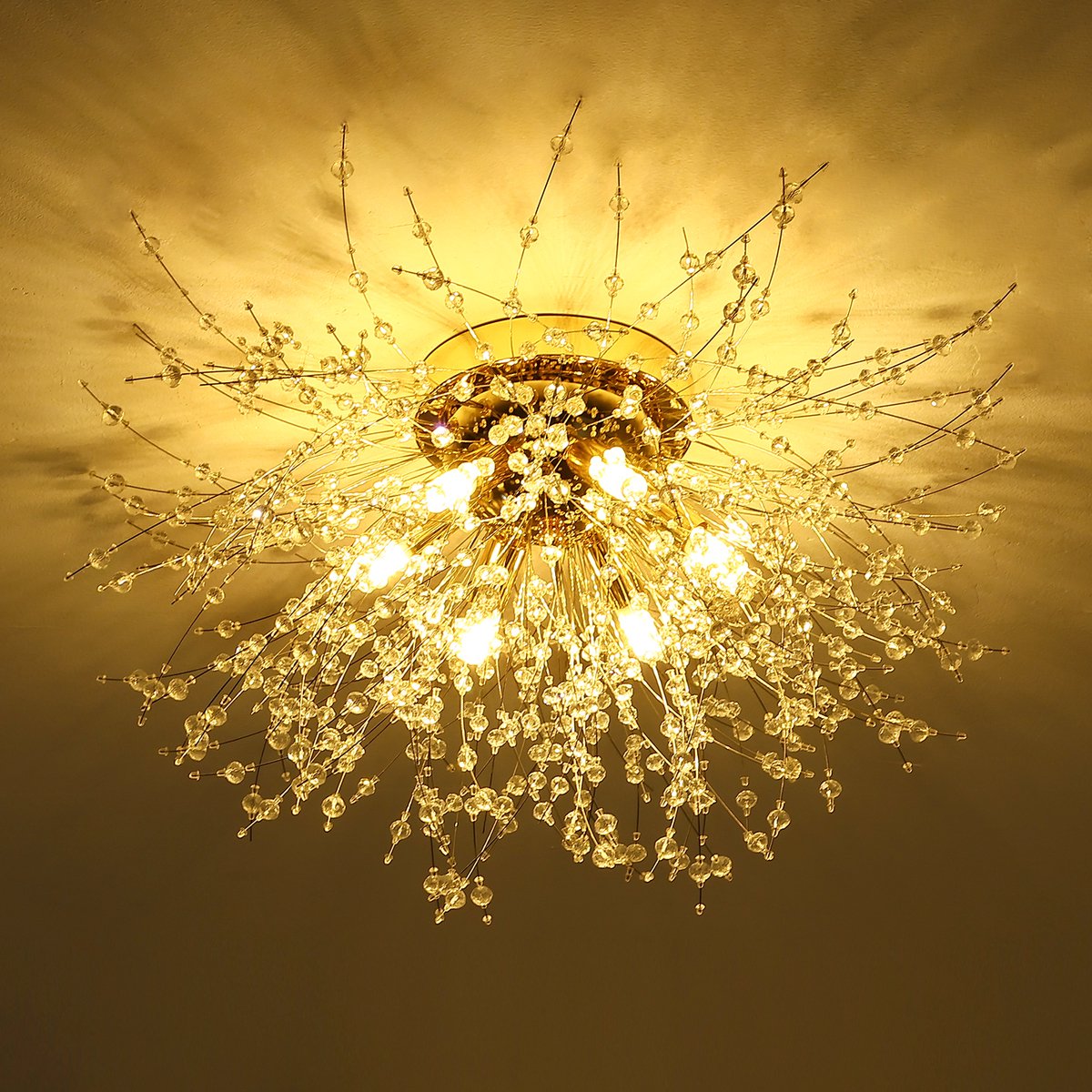 Delaveek Kristallen Kroonluchter- Gouden Led Plafondlamp- 6 G9 (Lamp inbegrepen)- D60cm