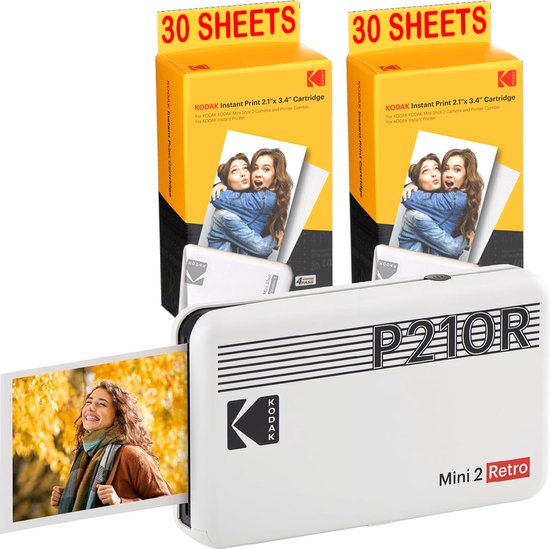 KODAK Pack Mini Imprimante P210 Retro 2 + Cartouche et papier pour 60  photos 