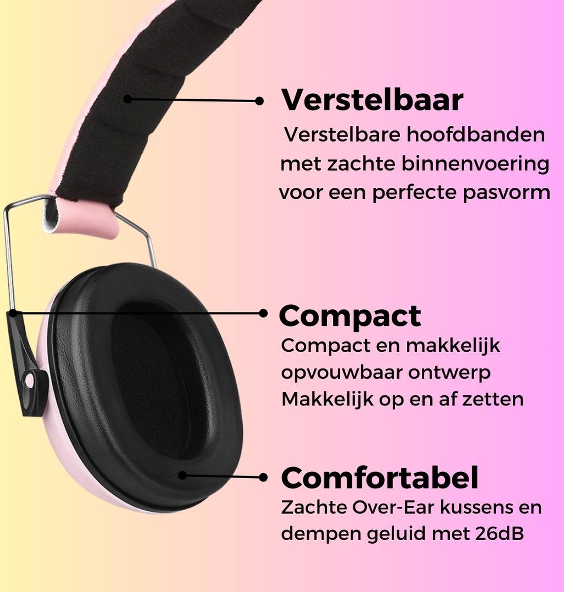 Gehoorbescherming voor Kinderen Oorkappen en Geluidsdempende Oorbescherming Kinderen – WiseQ - Roze – foto 3