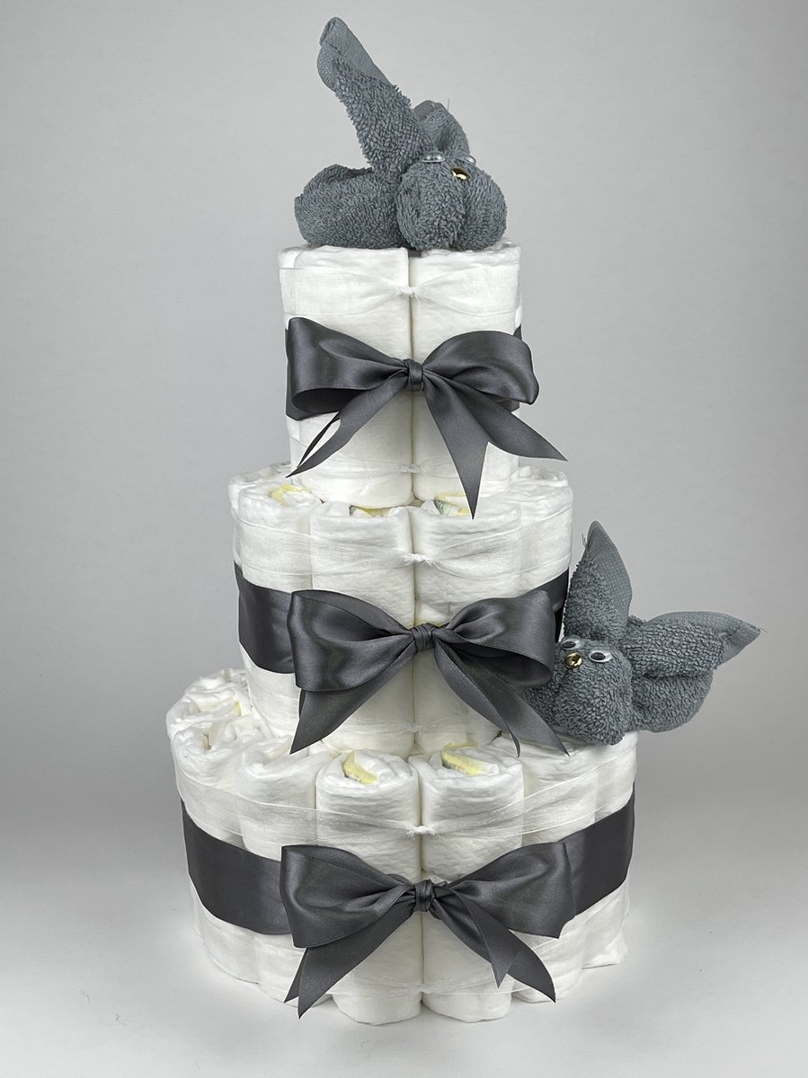 Goedkoopste Chouette-Chouette | Luiertaart Neutraal | Kraamcadeau | Geboorte Jongen Meisje | Babyshower | Konijnen Grey-Blue - donker Grijs