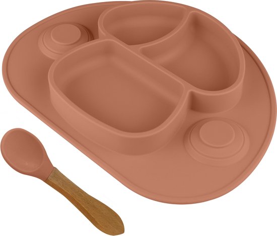 Foto: Nevi kunststof placemats kinderbestek kinderservies baby servies kinderbord placemat kinderen bord met zuignappen terra cotta