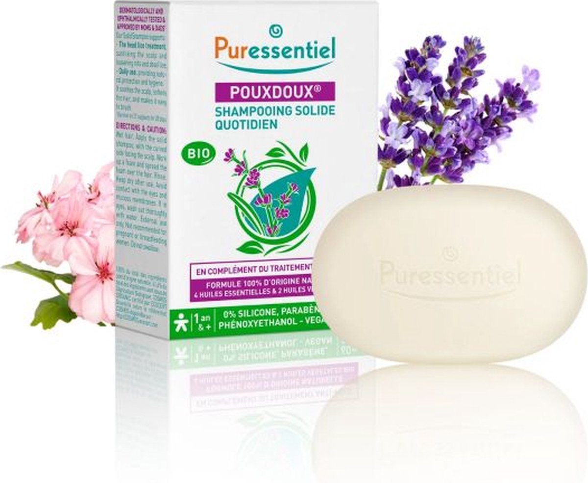 PURESSENTIEL PouxDoux biologische dagelijkse vaste shampoo anti luizen 60g