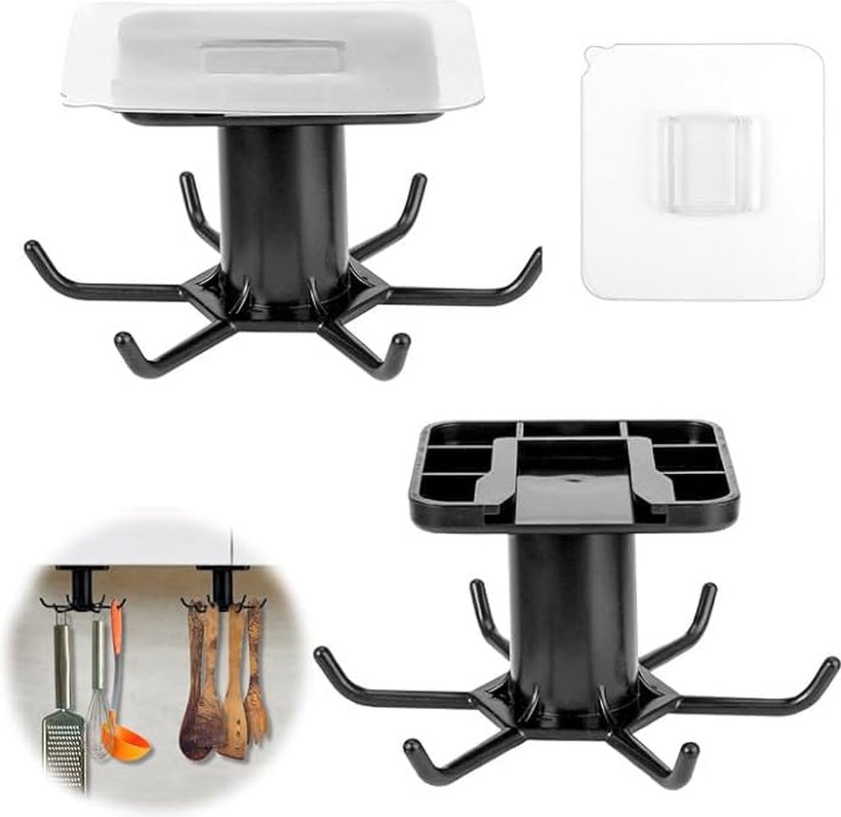 Narimano® keukengereihouder, keukenhaak, zelfklevend, gatvrij, wandhaken, kleefhaken met 6 haken, keukengerei, opslag, keukenhaak, organizer voor badkamer
