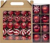 Feeric lights & Christmas kerstballen - 33x st - rood - gedecoreerd - 6 en 8 cm