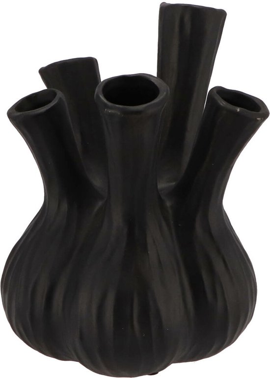 DK Design Bloemenvaas Aglio - vaas voor tulpen - mat zwart - D20 x H25 cm - toetervaas