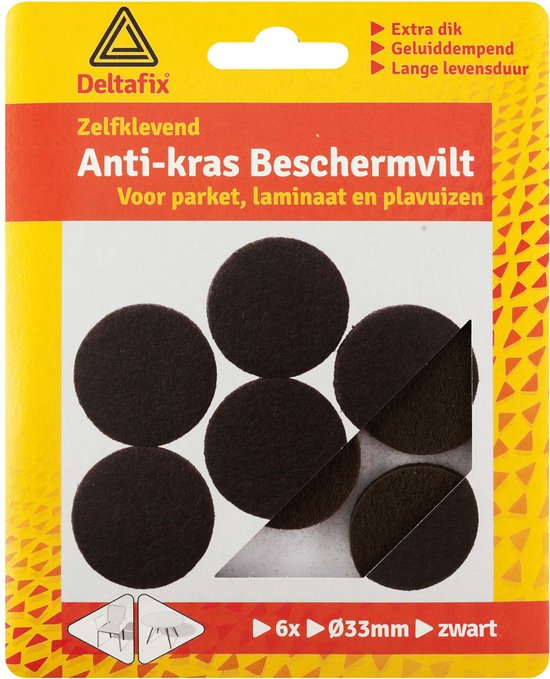 Deltafix Anti-krasvilt - 6x - zwart - 33 mm - rond - zelfklevend - meubel beschermvilt