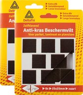 Deltafix Anti-krasvilt - 16x - zwart - 25 x 25 mm - vierkant - zelfklevend - meubel beschermvilt