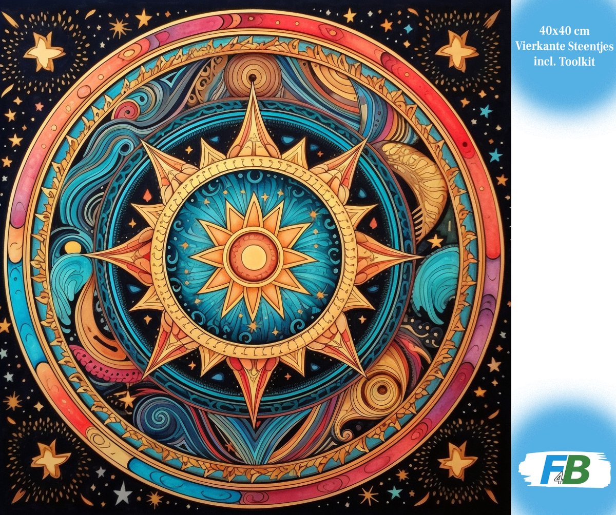 F4B Mandala Sterren Diamond Painting 40x40cm Vierkante Steentjes Abstract Sterrenhemel Diamond Painting Pakket Volwassenen Kinderen Volledig Dekkend