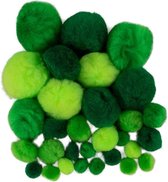 Pompons - 30x - nuances vertes - 10-40 mm - matériel de bricolage/artisanat