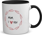 Akyol - mom i love you koffiemok - theemok - zwart - Mama - de liefste moeder - moeder cadeautjes - moederdag - verjaardagscadeau - verjaardag - cadeau - geschenk - kado - gift - moeder artikelen - 350 ML inhoud