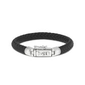 SILK Jewellery - Zilveren Armband - Arch - 853BLK.21 - zwart leer - Maat 21