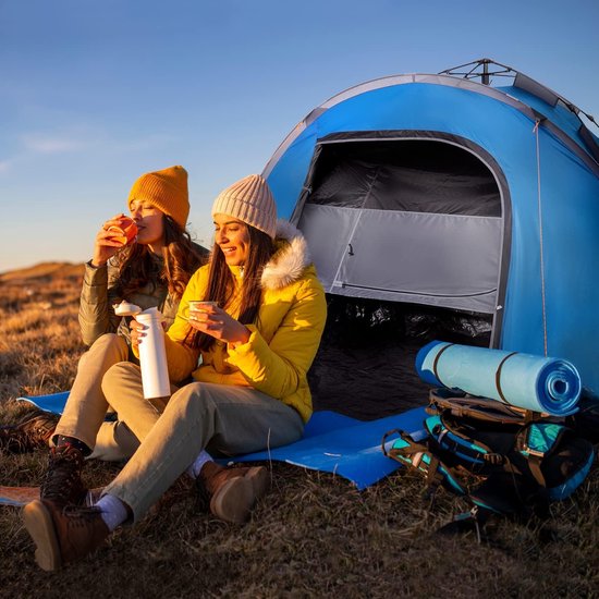 Gemakkelijk Opzetbare Premium Tent - Verduisterende Kampeertent - Waterdichte Familietent tot 4-5 Personen, Uitklapbare Tent voor Wandelen, Tuin, Festivals & Buiten - Blauw van Forceatt — afbeelding 5