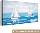Canvas - Schilderij - Olieverf - Boten - Water - Zee - 80x40 cm - Interieur - Schilderijen op canvas