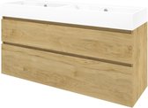 Proline Porselein Loft badmeubelset met wastafelonderkast asymmetrisch met 2 laden en glans witte wastafel zonder kraangaten 140 x 46 x 62 cm, ideal