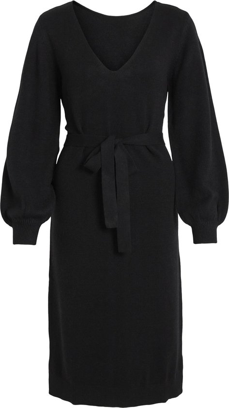 Vila Dress Viril Rev Robe en tricot à col en V- Noos 14084237 Noir Taille Femme - L