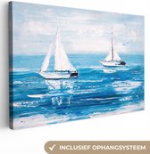 Canvas - Schilderij - Olieverf - Boten - Water - Zee - 30x20 cm - Interieur - Schilderijen op canvas