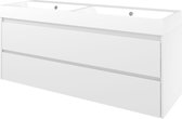 Proline Polystone Loft badmeubelset met wastafelonderkast symmetrisch met 2 laden en glans witte wastafel zonder kraangaten 140 x 46 x 62 cm, glans
