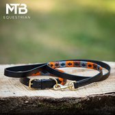 Leren halsband met lijn Polo print Oranje Bruin Grijs Maat XL - MTB Equestrian