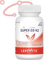 Super D3+K2 | 90 plantaardige capsules | Vitaminen MK7 + D3 2000UI | Optimaliseert Bot-en Hartgezondheid | Made in Belgium | LEPIVITS