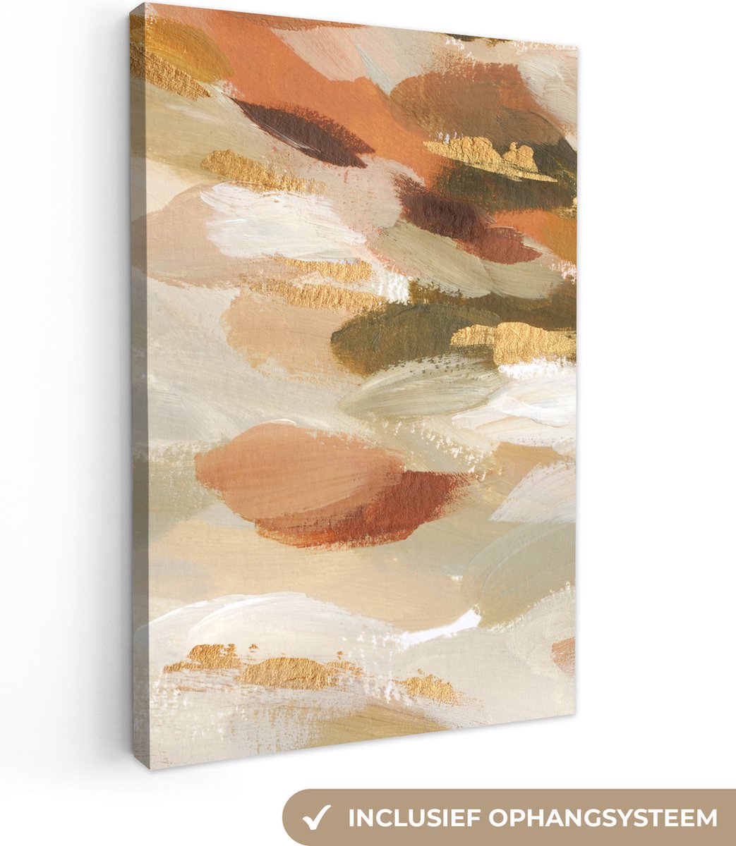 Canvas schilderij 20x30 cm - Wanddecoratie Verf - Goud - Rood - Muurdecoratie woonkamer - 