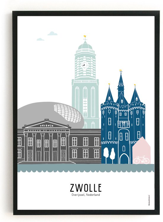 Skyline poster Zwolle in kleur | 50x70cm
