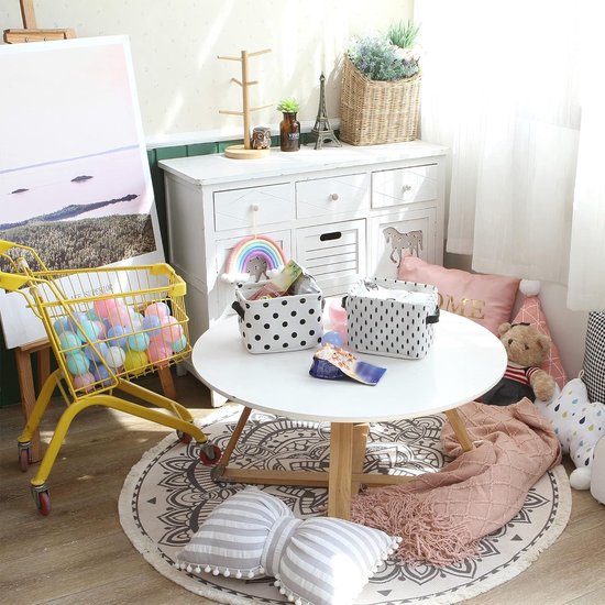 Mini boîte de rangement carrée pliable, gris et blanc, boîte de rangement en tissu 100 % lin et coton, paniers de rangement, organisateurs pour étagères et tables d'écriture – Lot de 4