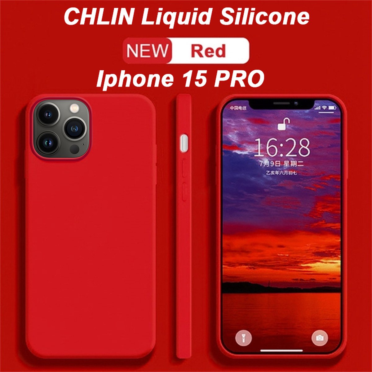 CL CHLIN® Premium Siliconen Case iPhone 15 Pro Rood - iPhone 15 Pro hoesje - iPhone 15 Pro case - iPhone 15 Pro hoes - Silicone hoesje - iPhone 15 Pro protection - iPhone 15 Pro protector.