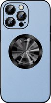 Sulada Soft case Microfiber leer en shockproof en lensbeschermer met magnetische ring voor de iPhone 15 Pro Max Sierra Blauw