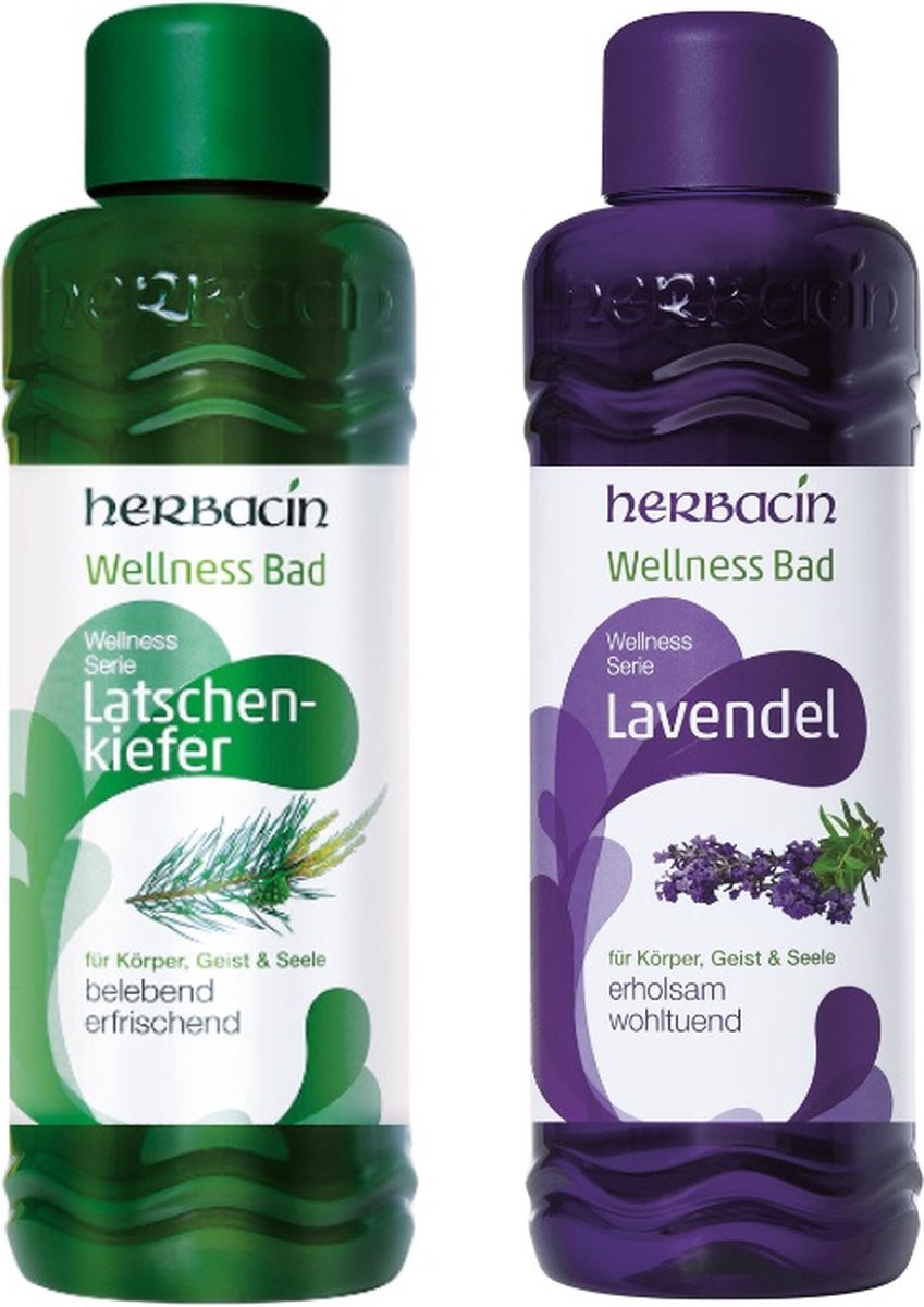 Herbacin duo-verpakking Wellness Bad Latschenkiefer & Lavendel 2 x 1 liter badschuim voordeelverpakking - Dennengeur & Lavendelgeur - Dennen & Lavendel kruidenbadschuim - Paardenkastanje - Lavender - Kruidenbad - Vegan