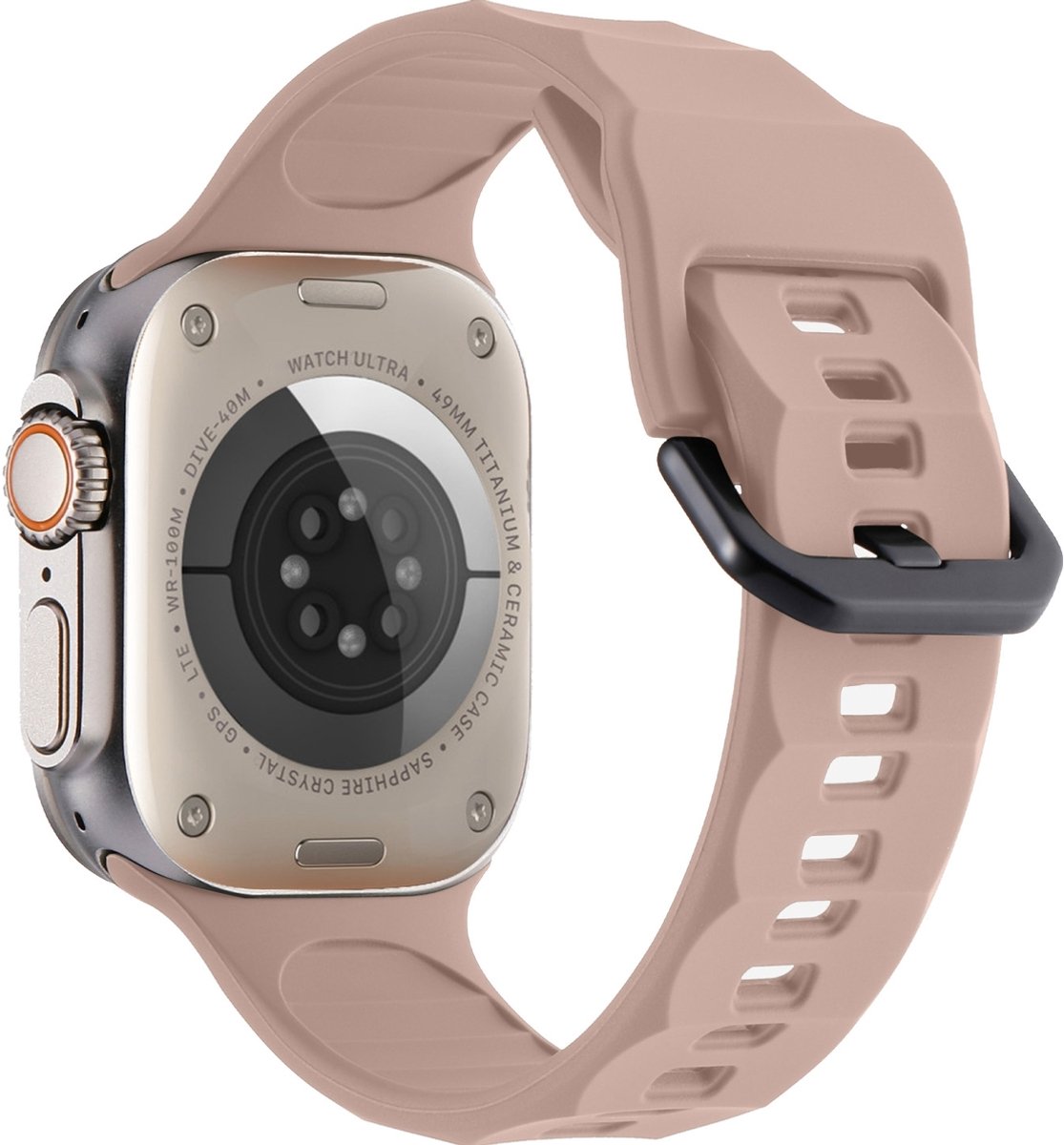 Mobigear Ripple Siliconen Watch bandje geschikt voor Apple Watch Bandje Gespsluiting - 49/45/44/42 mm - Roze