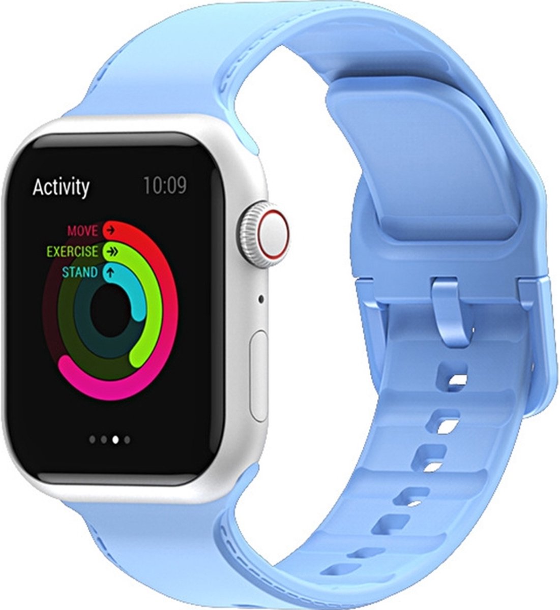 Mobigear Dashed Siliconen Watch bandje geschikt voor Apple Watch Bandje Gespsluiting - 41/40/38 mm - Blauw