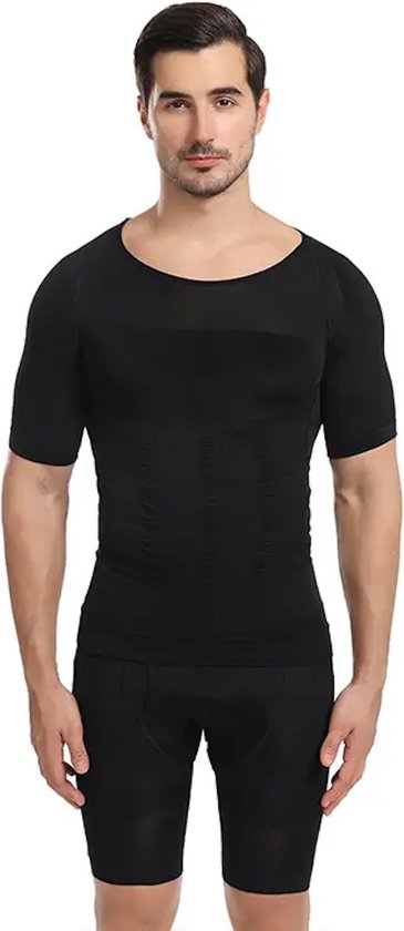 Chibaa - Mannen Shapewear Corrigerende ondershirt - Korte Mouwen - Slimming - Comfort - Flexibiliteit - Zwart - Medium