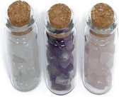 Doosje (4) met 3 flesjes edelstenen - Amethist - Bergkristal - Rozenkwarts