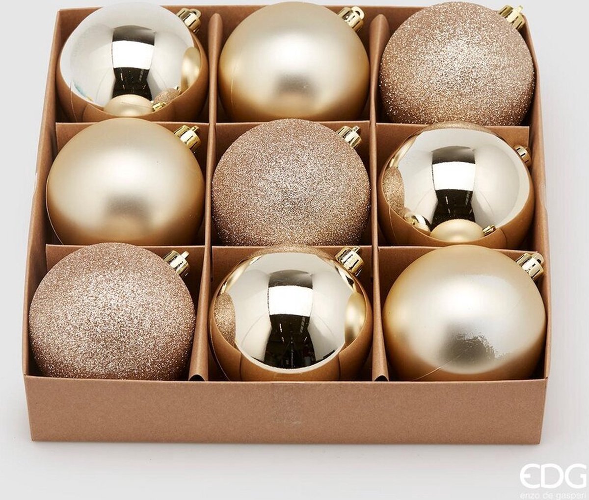 EDG - Enzo De Gasperi Licht gouden Kerstballen (3 soorten) PVC D8 - set van 9st