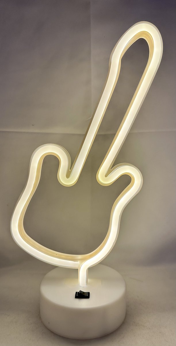 LED gitaar lamp met neonlicht - witte neon verlichting - 30.5 x 14 x 10 cm - Werkt op batterijen en USB - Tafellamp - Nachtlamp - Decoratieve verlichting - Woonaccessoires