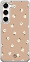 Casimoda® hoesje - Geschikt voor Samsung Galaxy S23 - Sweet Daisies - 2-in-1 case - Schokbestendig - Bloemen - Verhoogde randen - Bruin/beige, Transparant