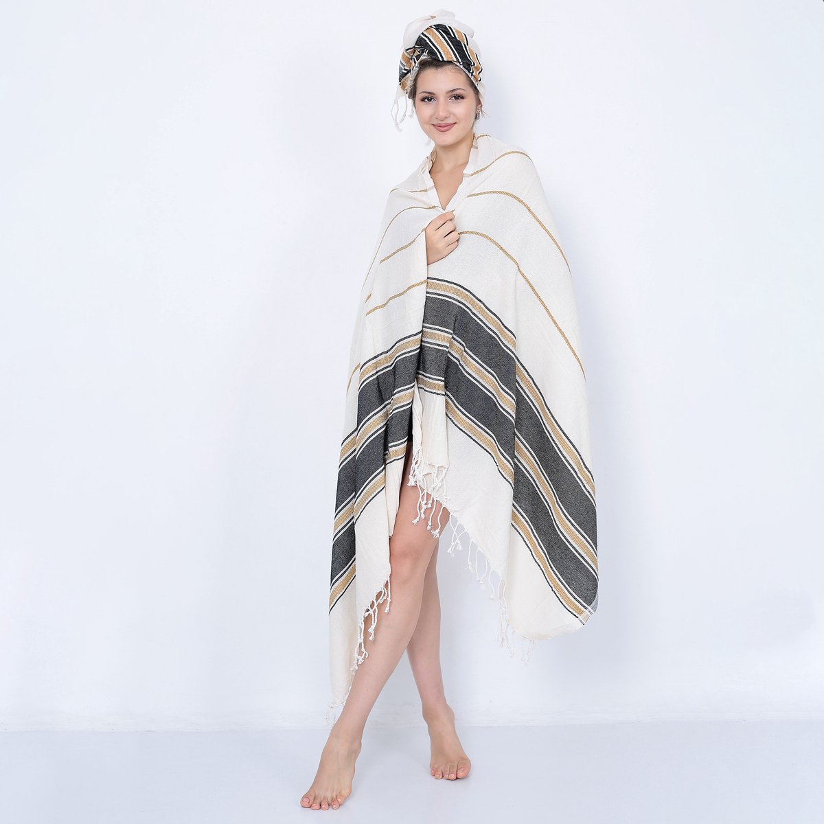 Cozi Studio Antalya Sunset Turkse Baddoek 90 x 190 cm 100% Katoen Hamamdoek & Saunadoek Peshtemal Strandlaken 100% Cotton Bath Towel Zwart