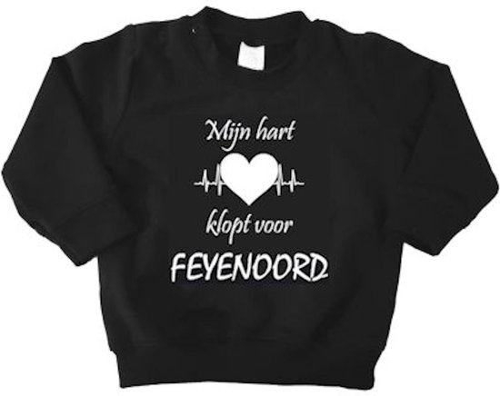 Mooie Baby Trui Sweater "Mijn hart klopt voor FEYENOORD" Rotterdam Zwart/wit Met Lange Mouwen Warm Maat 68 Unisex